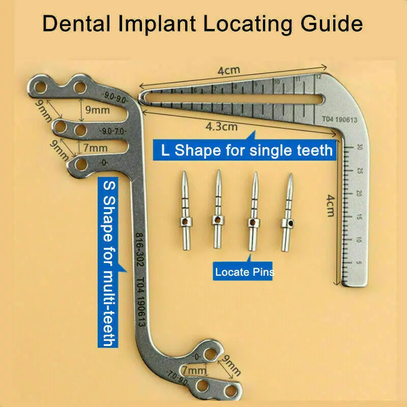 

L+S+4Pins/Set Dental Gauge Implant Surgical Drilling Guide Locator Parallel Depth Pin Dentist Ruler