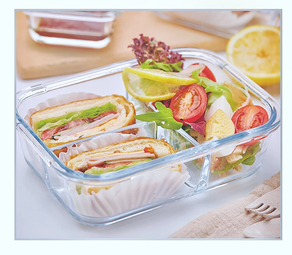Baispo Ланч-бокс для детей стеклянный микроволновый Bento box контейнер для еды и отсек для хранения школы герметичный кухонный с подогревом
