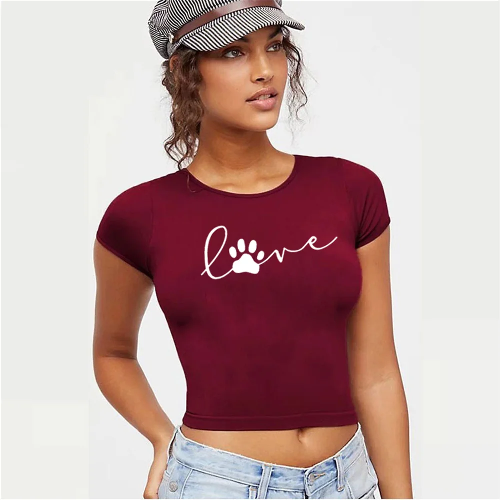 

Summer Women's Cute Cat Printing Short Sleeve Fashion Midriff-Baring Short Sleeve Plain Pink Black T-Shirt Women Short Sleeve