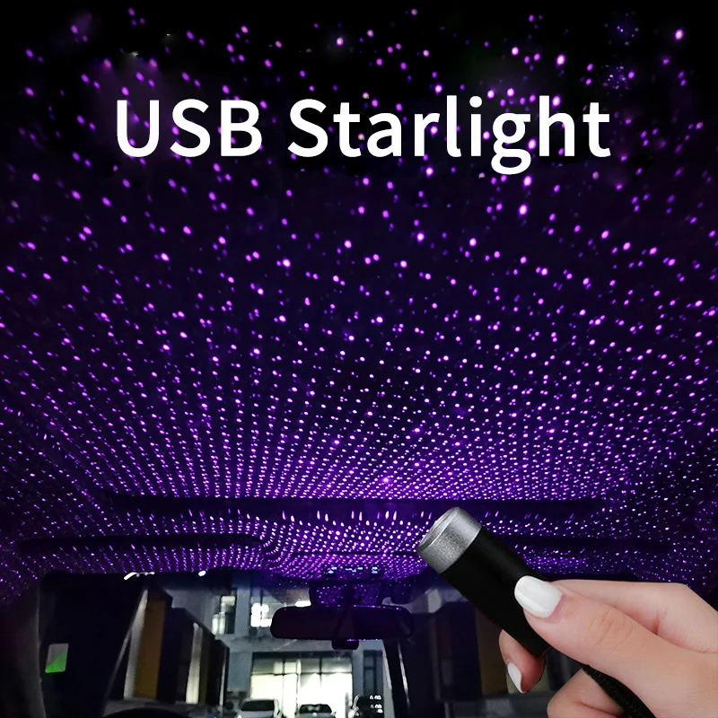 

USB Car Star Light Starlight Night Light LED Interior Light Starry Modified Car Interior Decoration - Plug and Play (Blue Red)