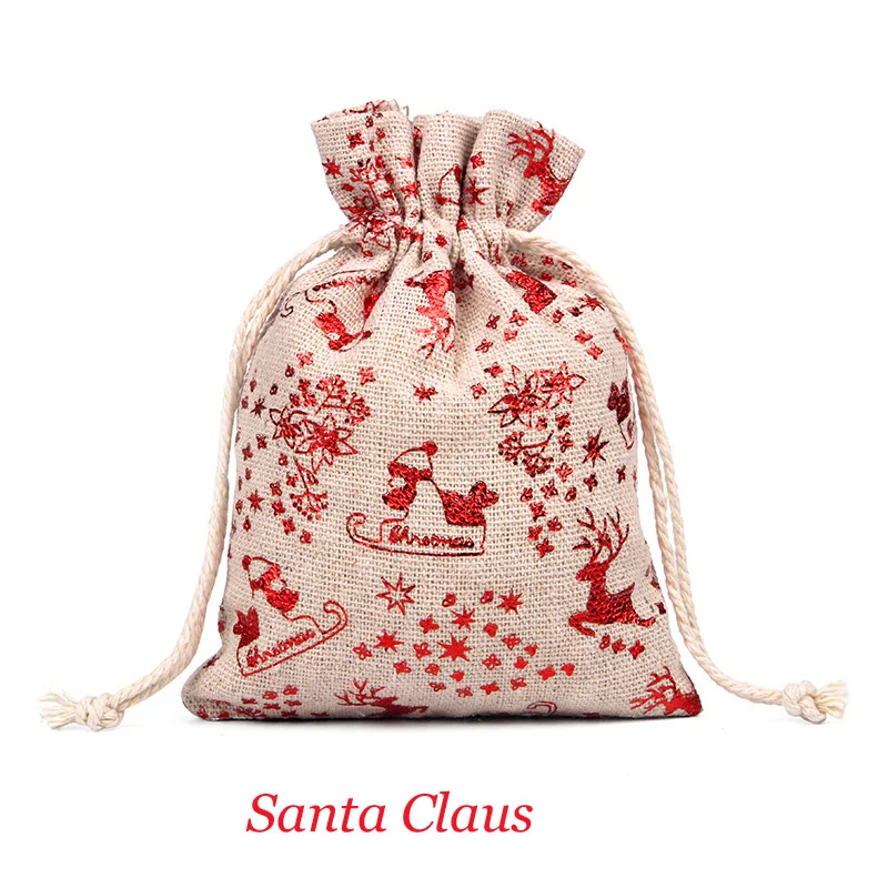 50 Pcs/lot New Year Best Gift 10*14cm 13*18cm Christmas Santa Deer Star Linen Fabric Cloth Cotton Bag Drawstring Pouch | Украшения и
