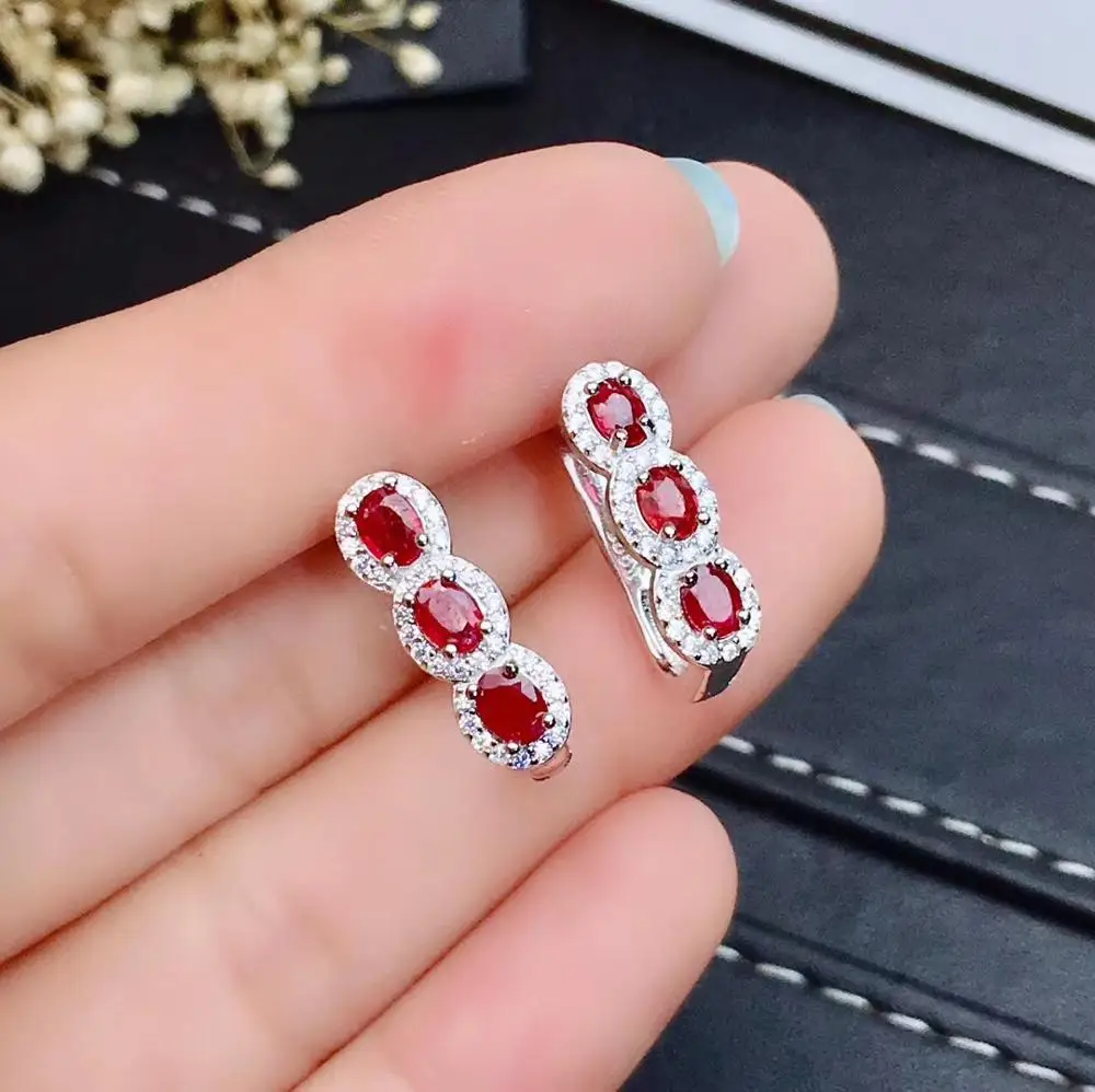 Ruby KJJEAXCMY бутик ювелирных изделий 925 с инкрустацией, из чистого серебра натуральные изумрудные рубиновые сапфировые женские серьги поддержка обнаружения - Цвет камня: Ruby