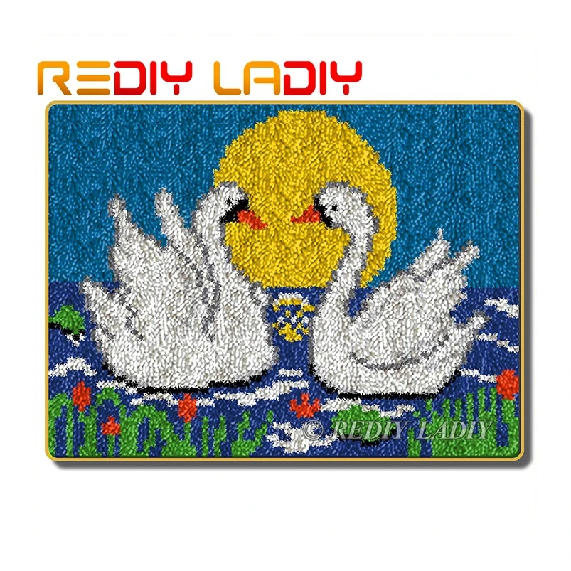 

Набор крючков с защелкой, вязаный ковер, ковер, два лебедей, любовь, акриловая пряжа, предварительно напечатанный холщовый коврик, вязаный к...