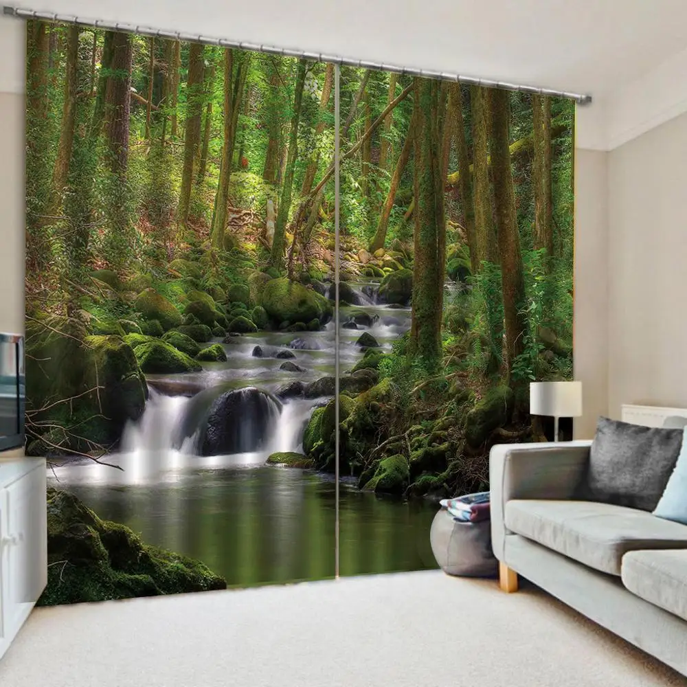 

Photo Forest scenery Sheer Curtains 3D Curtain Waterfall Modern Finished Drapes Modern Fashion Kitchen Curtains