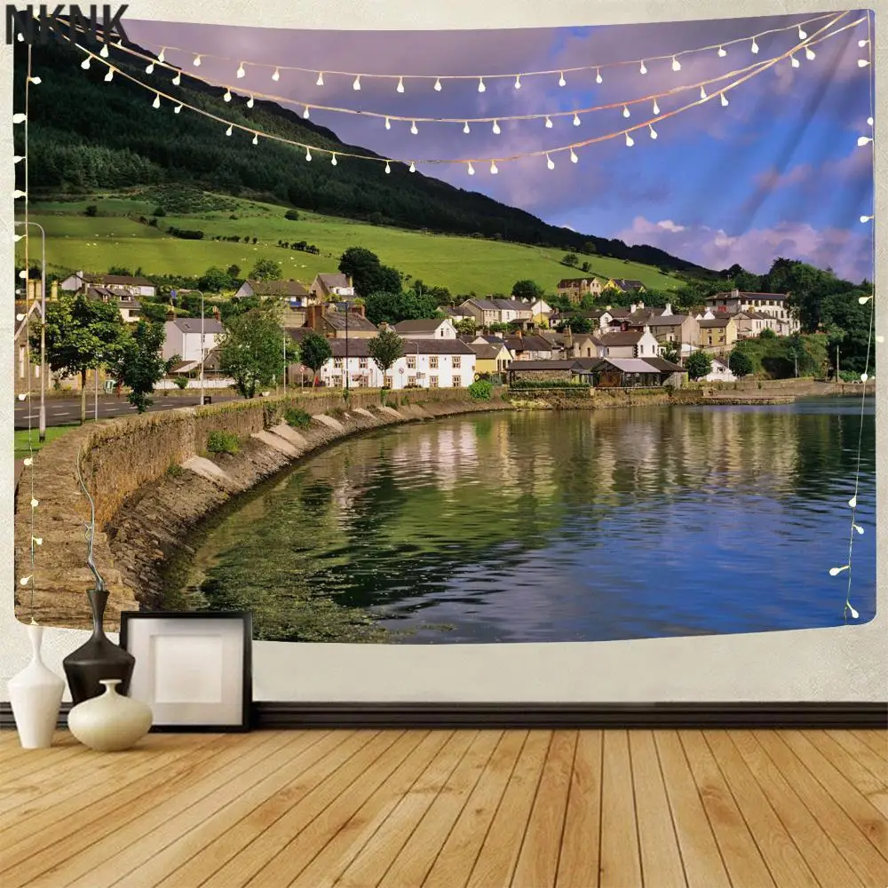 

Настенный Гобелен NKNK с изображением гор, 3D украшение в стиле бохо, с принтом озер, тенture, мандала, пейзаж, дома