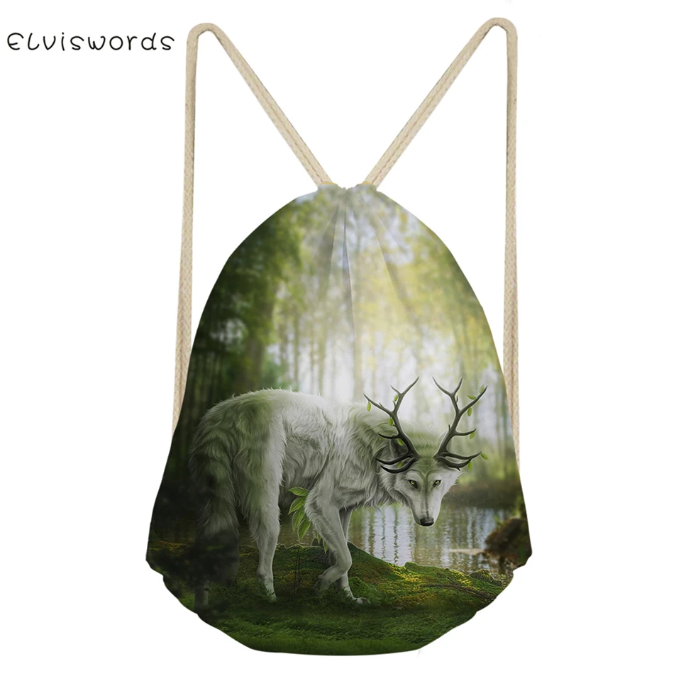 ELVISWORDS Fashion Women's Drawstring Bags Fantasy Deer Pattern Beach Shoes Pockets Boys &amp Girls Mini Travel Organizer | Багаж и