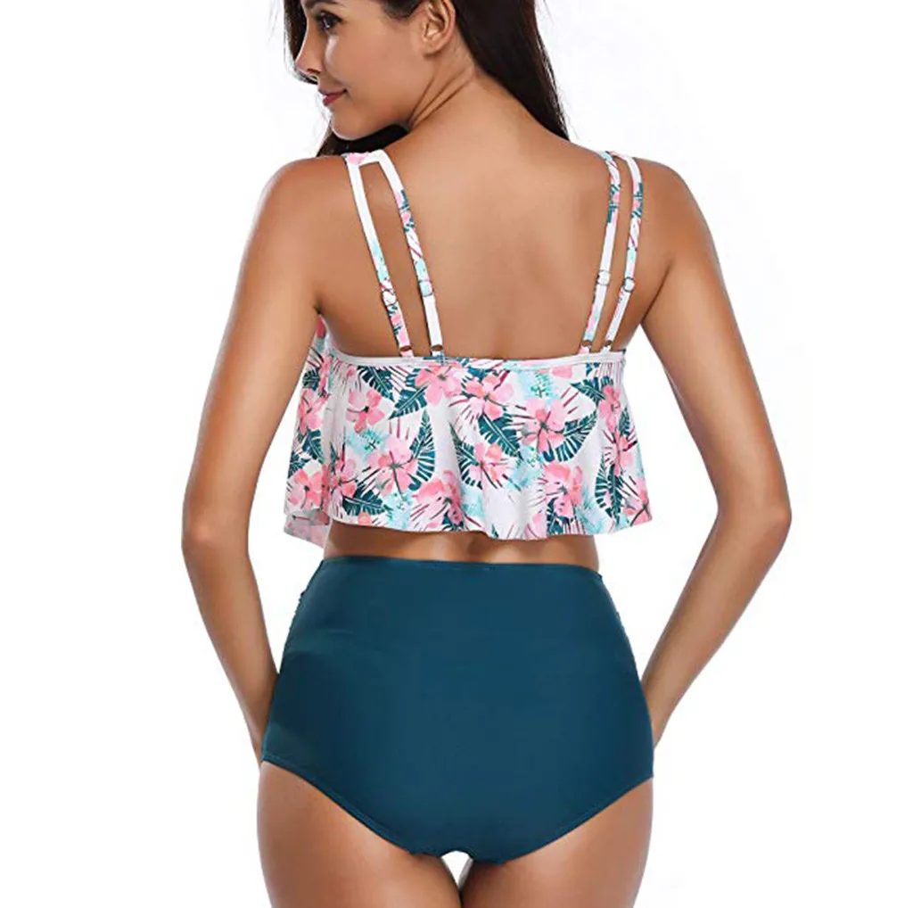 

Sexy Bikini Braziliaanse Vrouwen Breien Print Lace Up Halter Split Badpak Set Mode Badpak Strand Set