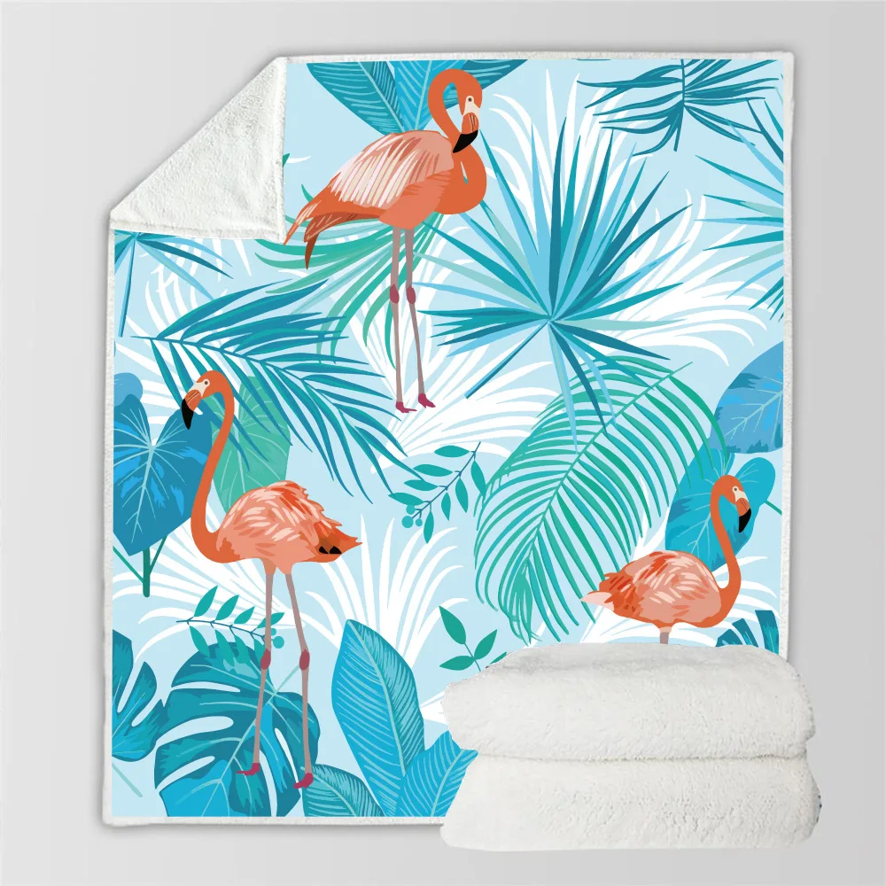 

Flamingo 3D Printed Sherpa Blanket Couch Quilt Cover Travel Bedding Velvet Plush Throw Fleece Blanket Bedspread FO4