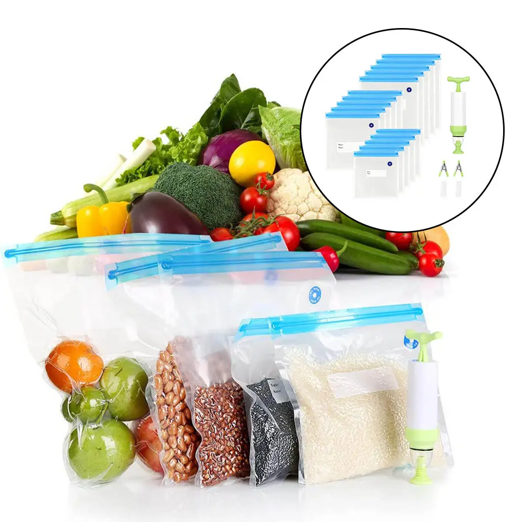

15pcs Sous Vide Bags Kit 1 Hand Pump And 2 Sealing Clip And 2 Bag Clip