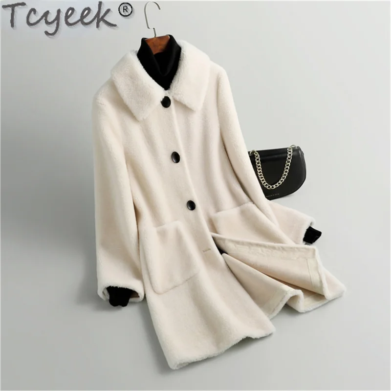 

Tcyeek Winter Jacket Women Sheep Shearing Coat Female 2021 Elegant 100% Real Wool Jackets Women's Clothing Manteau Femme Gxy926