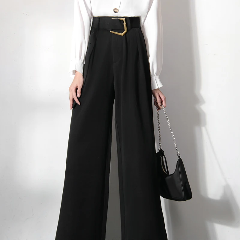 

Костюм с широкими штанинами, брюки с поясом, элегантная женская офисная одежда, повседневная облегающая универсальная женская одежда с выс...