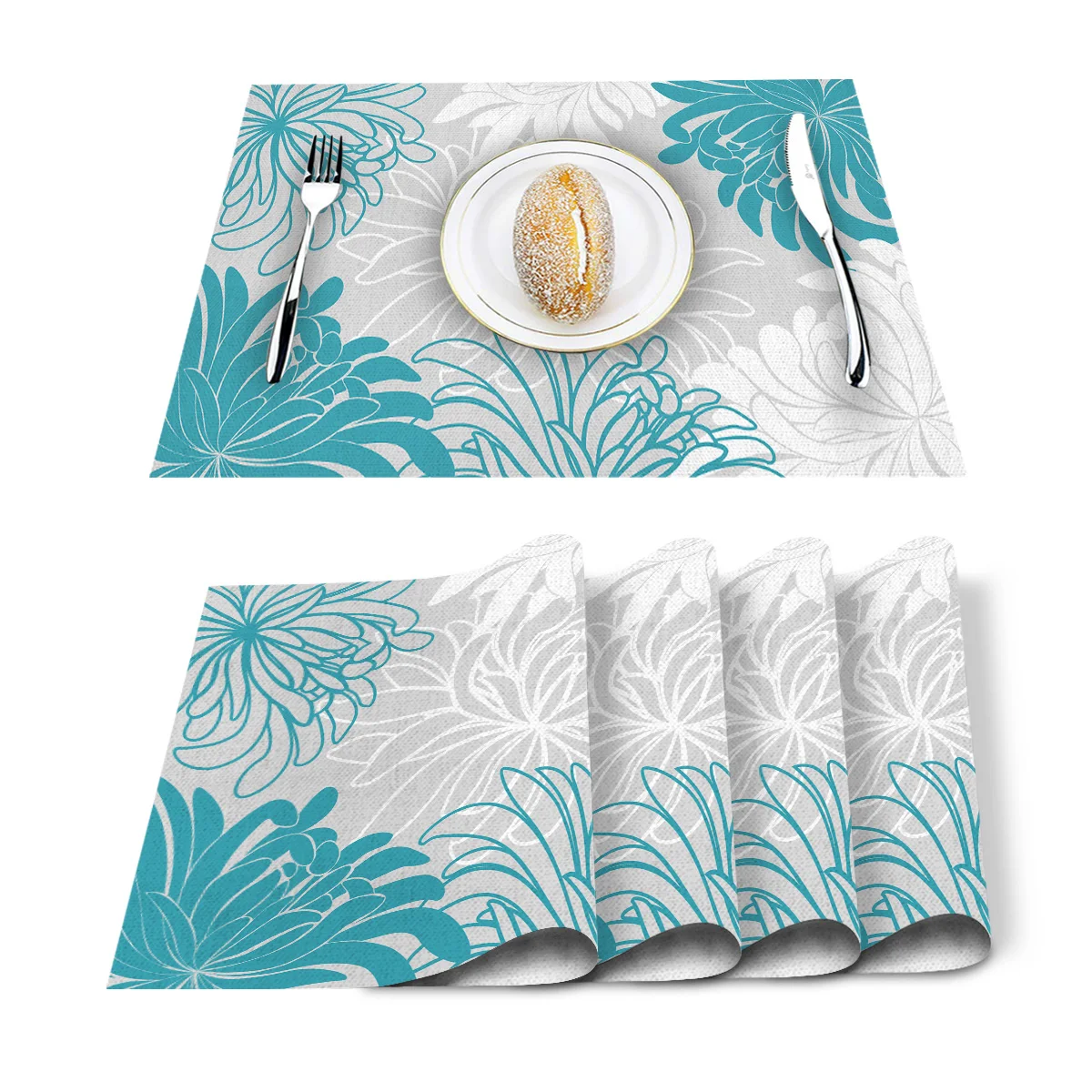 4 6 штук в партии комплект Коврики на стол синее платье с цветочным принтом из