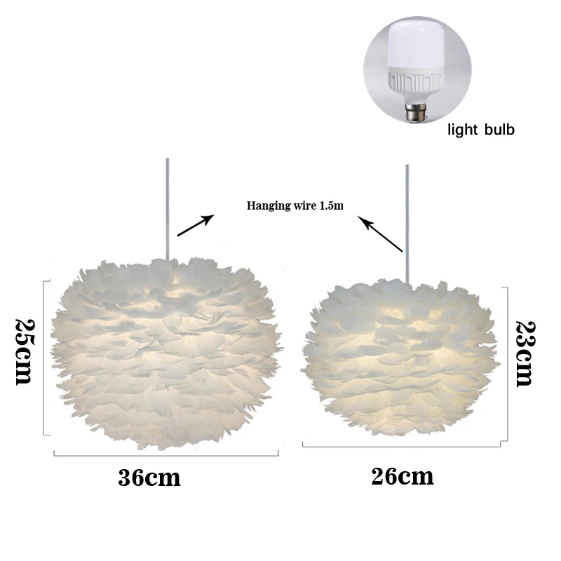 

Pendant Lights White Feather E27 Plume Lights Led Art Decorative Droplight Romantic Bedroom Hanging Lamp Nature Goose Feather