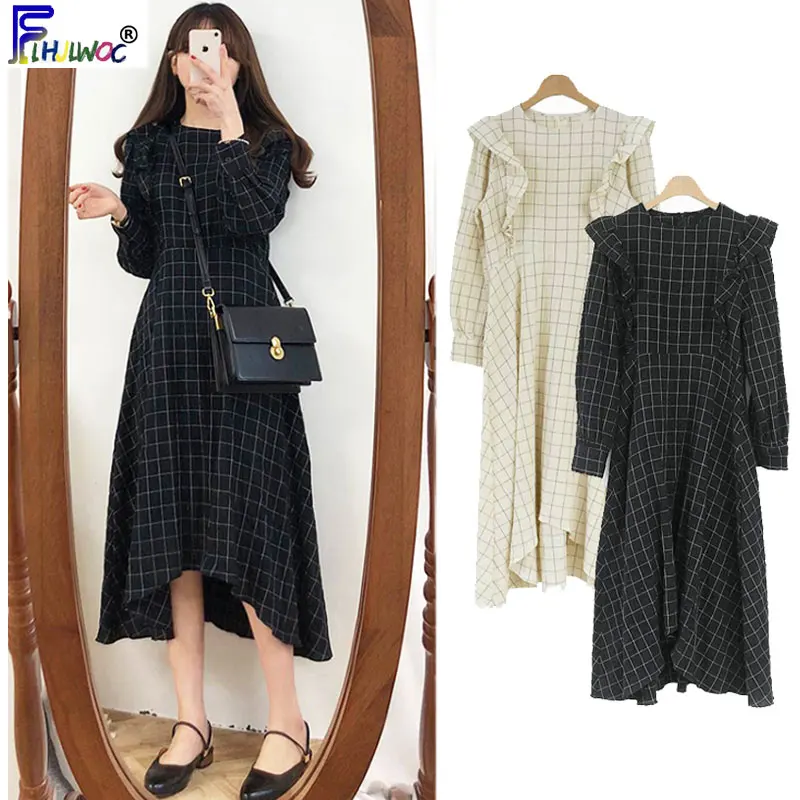 Базовые платья осень зима милое длинное ТРАПЕЦИЕВИДНОЕ ПЛАТЬЕ в корейском и
