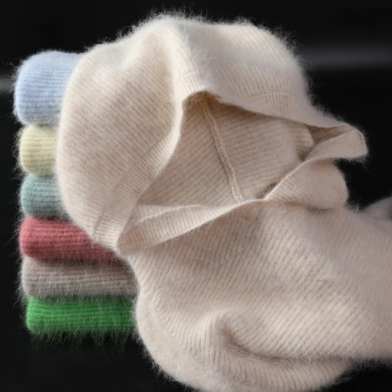 Suéter de cachemira de visón para mujer, Jersey de punto con capucha, cálido, Tops suaves y cálidos, Primavera e invierno, 2021