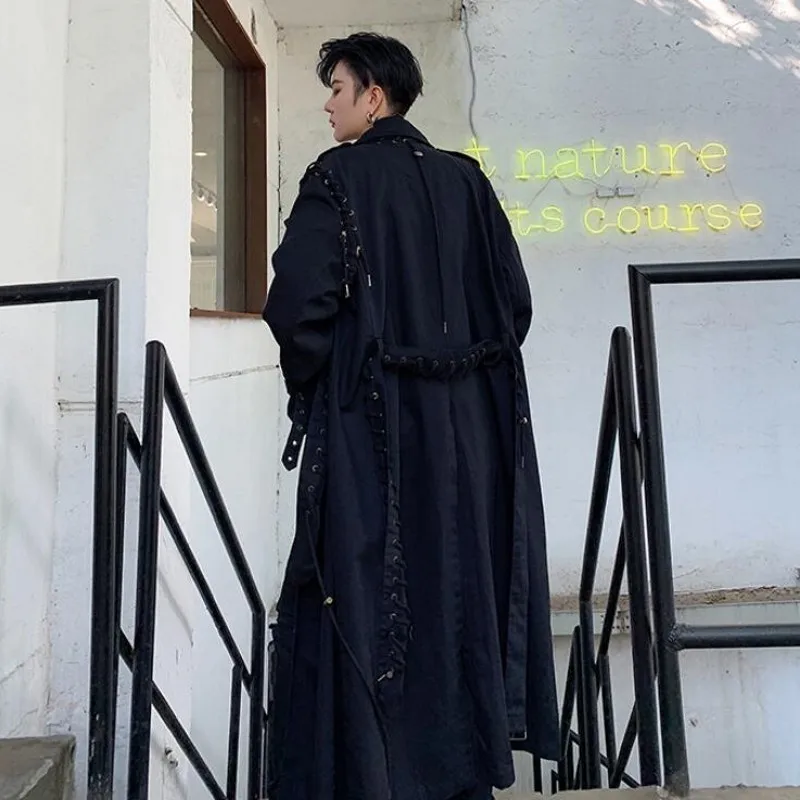 Тренчкот мужской на завязках длинный Свободный плащ в стиле пэчворк с длинным