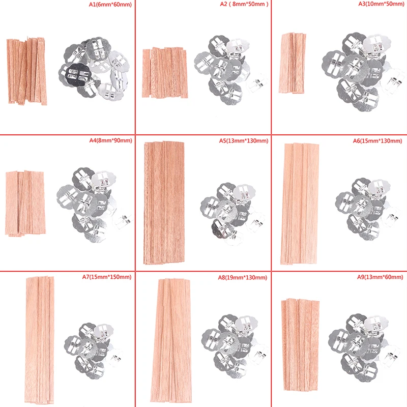 

10PCS Wooden Candles Wick with Sustainer Tab Wick Core DIY Candle Making Supplies Parffin Wax Accessories Handmade Craft 9 Style
