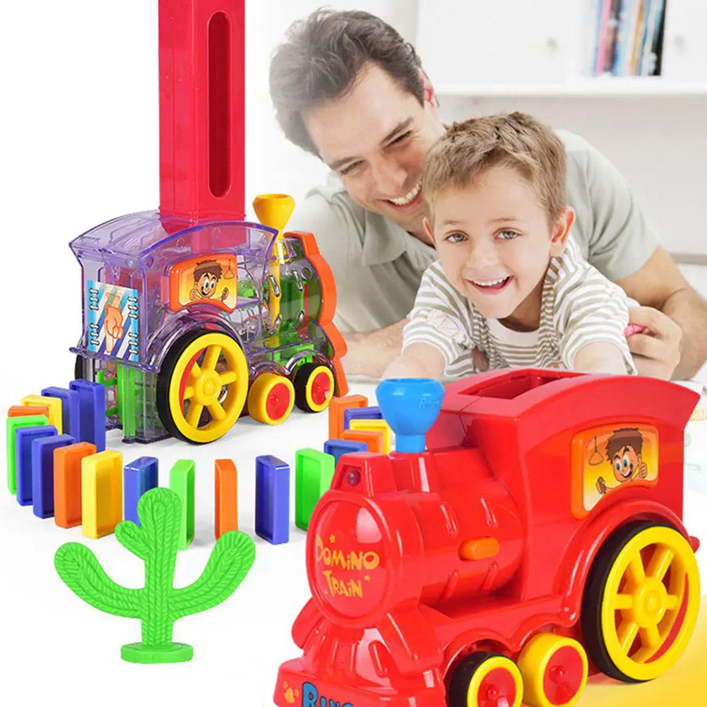 

Domino Blocks Train Toy Set Rally Electric Train Model WithColorful Domino Game Building Blocks Car Truck Vehicle Stacking