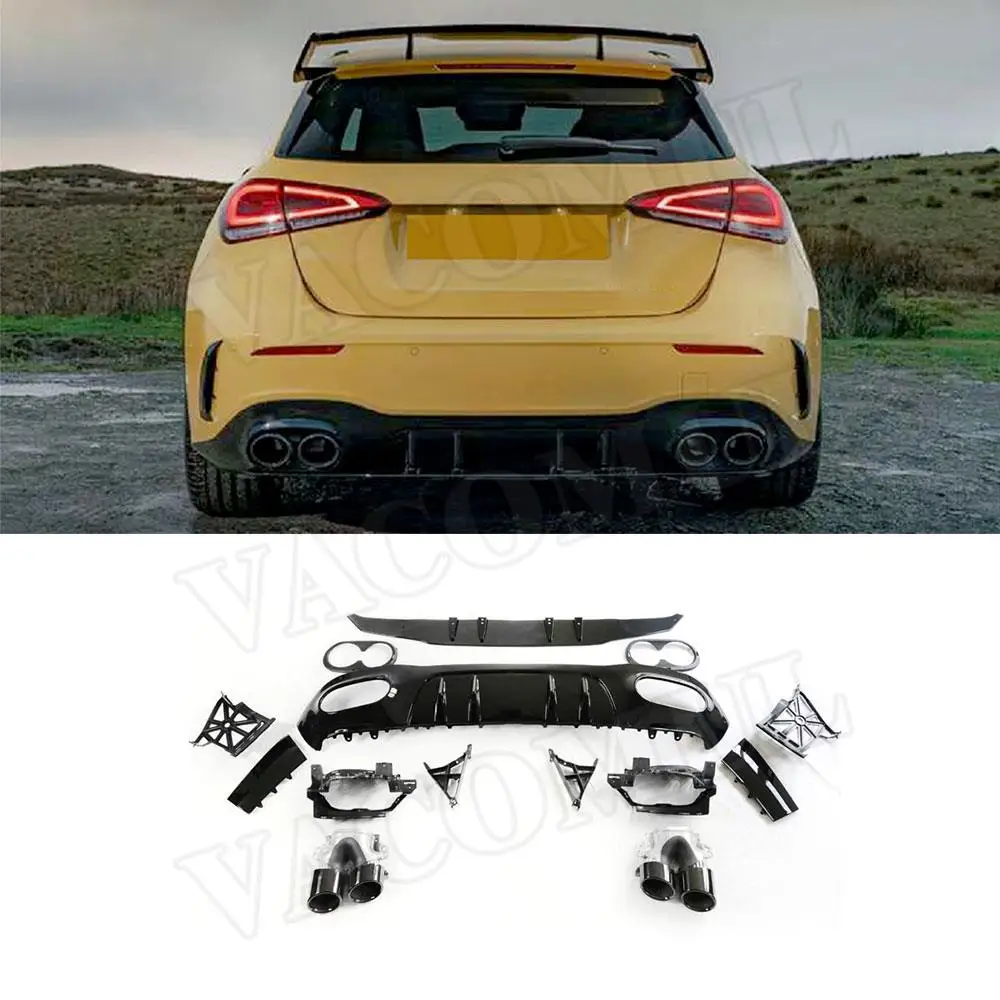 

Диффузор, губа на задний бампер с наконечниками выхлопных газов и кронштейнами для Mercedes Benz A класса W177 A180 A200 A250 A35 A45 хэтчбек 2020 +