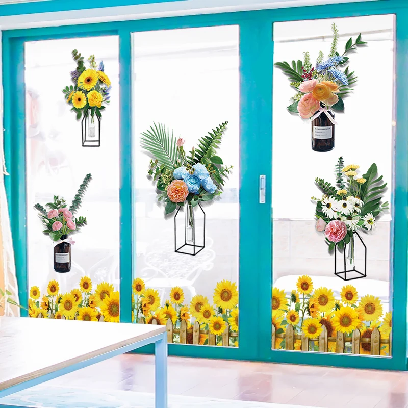 

[shijuekongjian] Flowers Wall Stickers DIY Plants Wall Decals for Living Room Nursery Kitchen Home Decoration Accessories