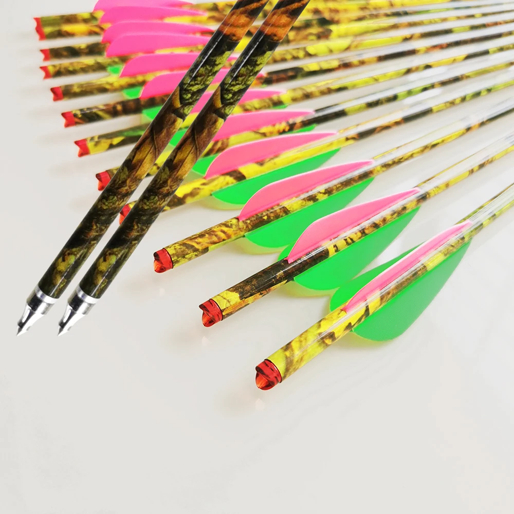 

12PCS Archery Crossbow Arrows Hunting Carbon Bolts with 2 Green 1 Pink Tip