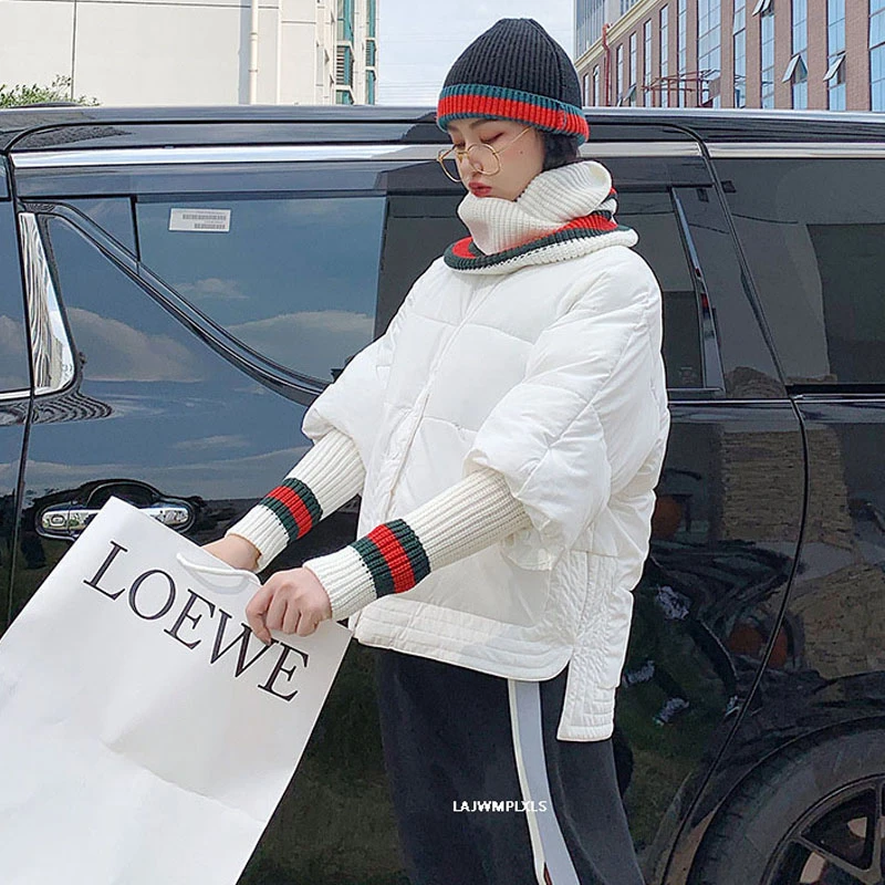 Женская куртка с шарфом Толстая теплая длинным рукавом и круглым вырезом пуховик