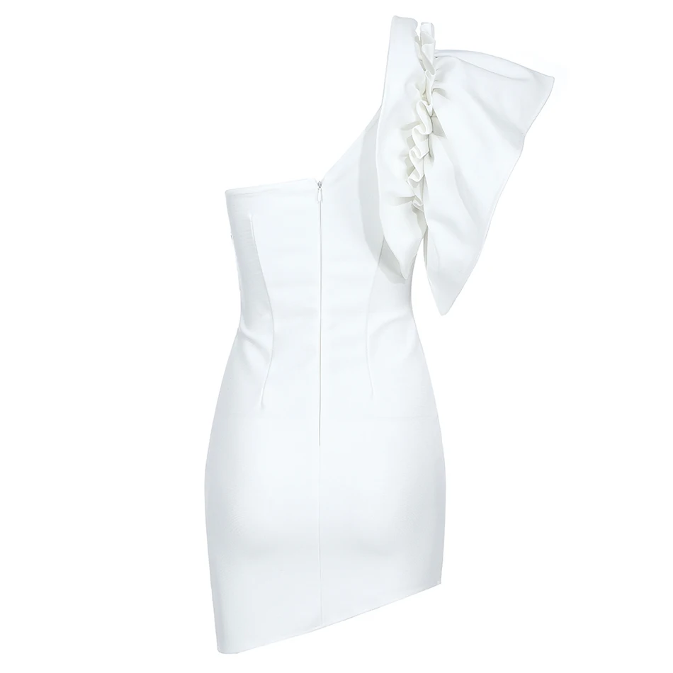 

2021 Summer Women's New Bandage Dress Sexy Backless One Shoulder Ruffled Mini Bodycon Club Party Rayon Dress Vestidos