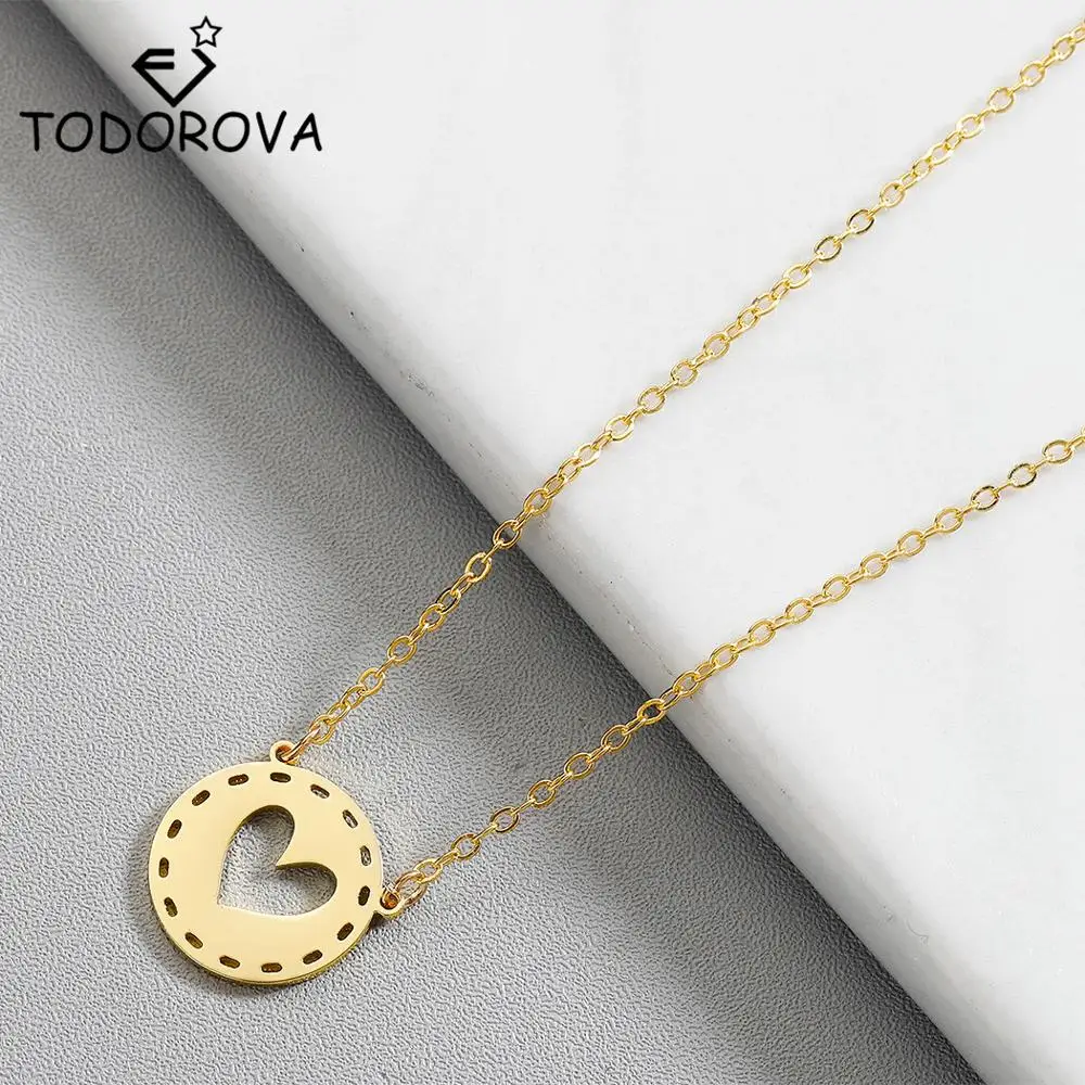 

Todorova Stainless Steel Necklaces for Women Hollow Heart In the Circle Gold Color Pendant Necklace Engagement Jewelry