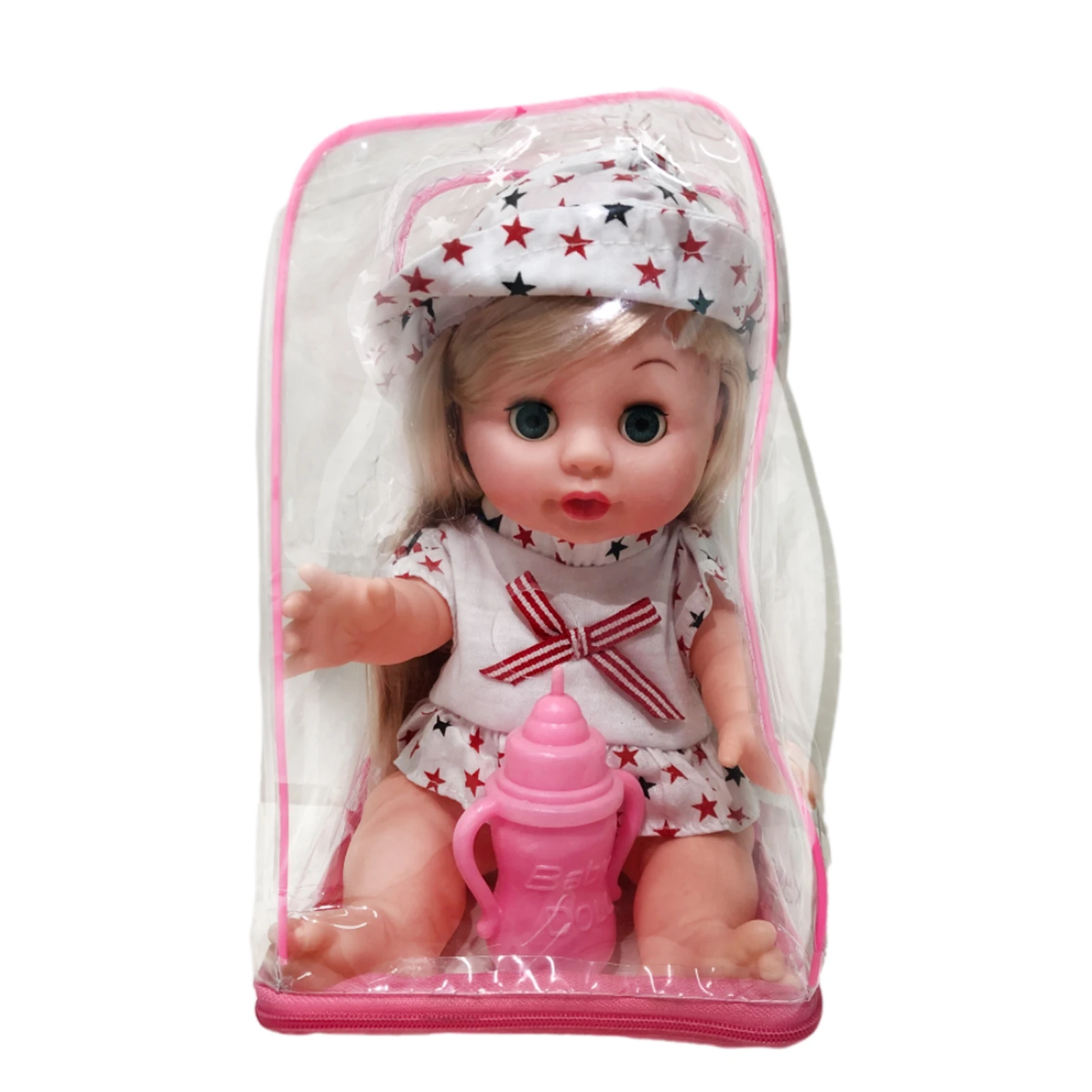 

Simulation Baby Can Talk Doll Soft Rubber Music Baby Early Education American Girl Children's Toy Backpack Packaging + Bottle