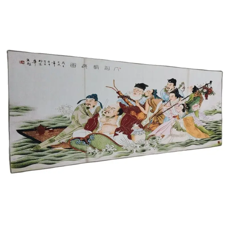 

Антикварная Золотая шелковая парчовая шелковая ткань Thangka (Восемь Бессмертных пересекающих морскую живопись)