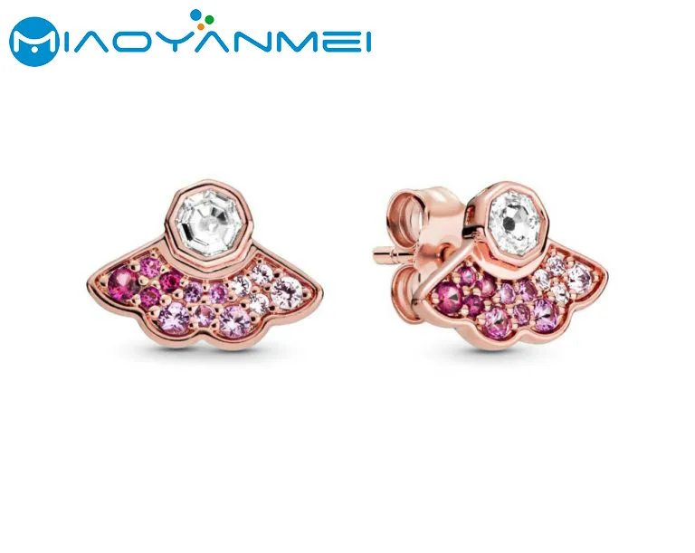 

2020 Autumn New 925 Sterling Silver Pink Earrings Rose Gold Fan Stud Earrings Women Birthday Gift Fashion Jewelry