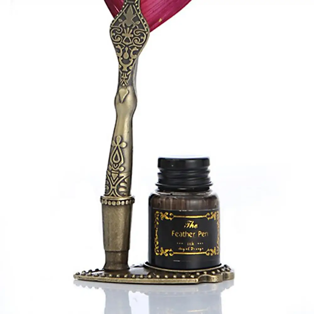 

Sprinkle Gold Luxury Vintage Feather Quill Dip Calligraphy Fountain Pen Writing Ink 5 Nibs Set Stationery Gift Box T8DB