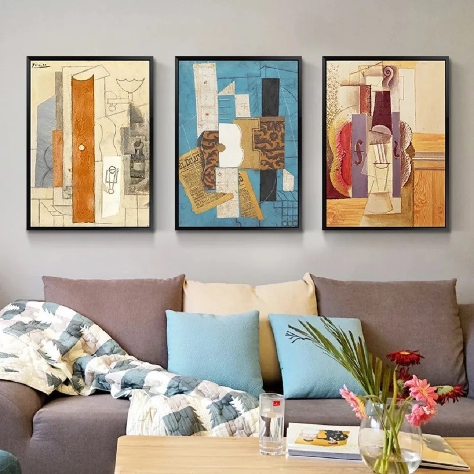 Винтажная абстрактная Европейская картина маслом на холсте декор для дивана