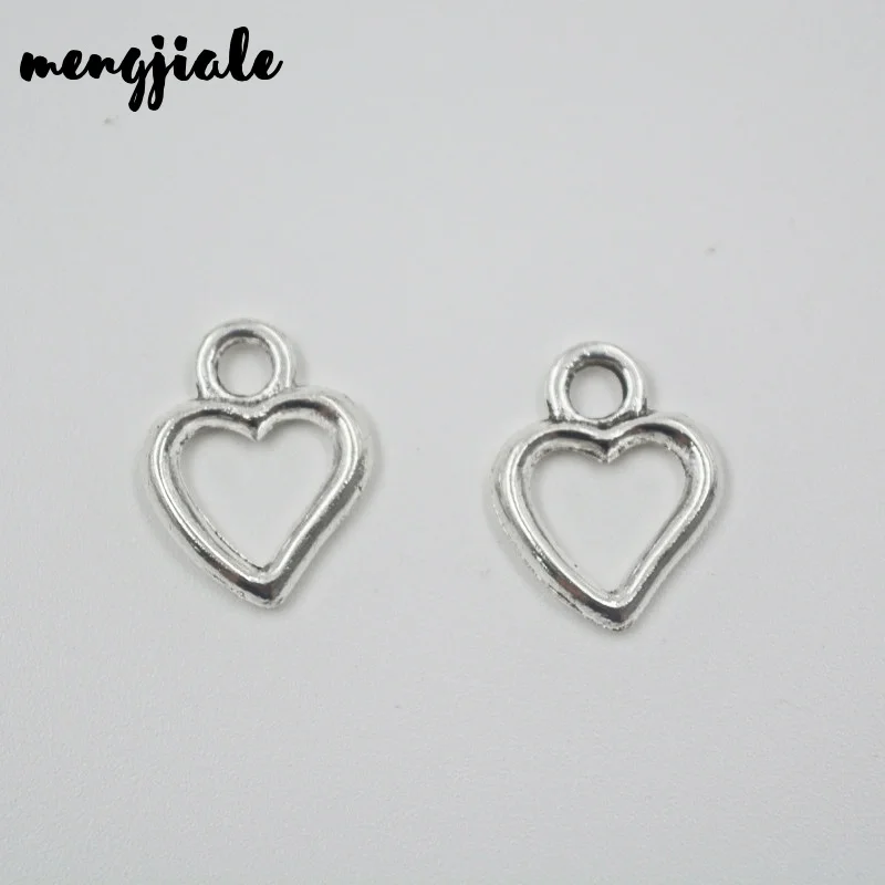 50 шт./лот античное серебро мини подвеска в форме сердца милые Подвески для