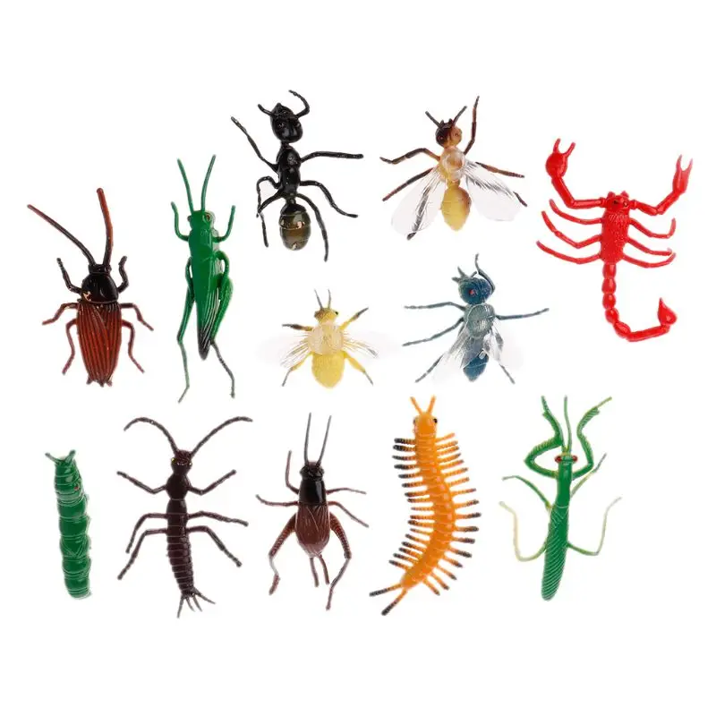 

12Pcs Insect Models Plastic Cockroach Joke Gags Plastic Bugs Halloween Gadget Education Toy L9CD