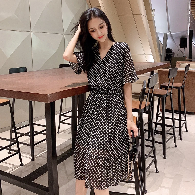 TongLord Новые Летние шифоновые платья с коротким рукавом v образным вырезом и