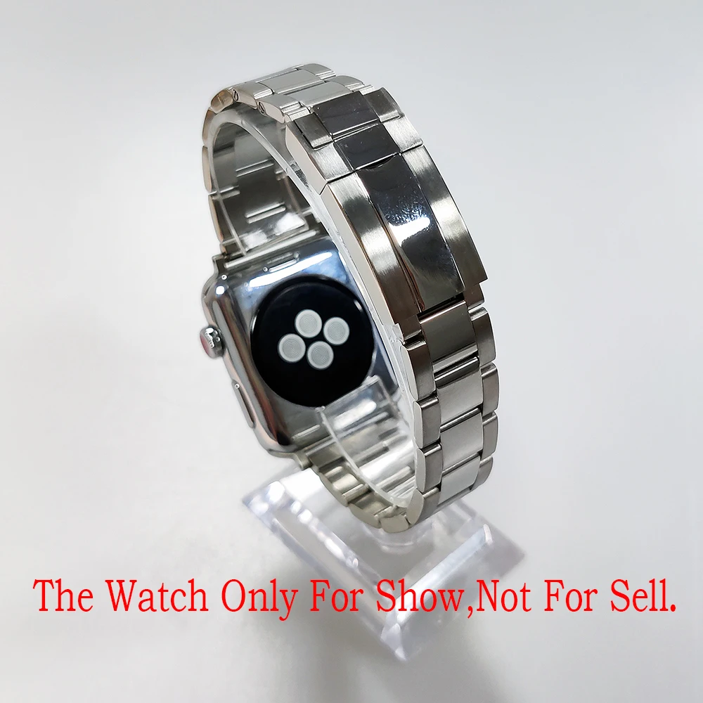 CARLYWET Oyster Steel Watch Band Strap with For Apple Watch Band 44mm 40mm 42mm 38mm Series SE/6/5/4/3/2/1 iWatch Watch Bracelet