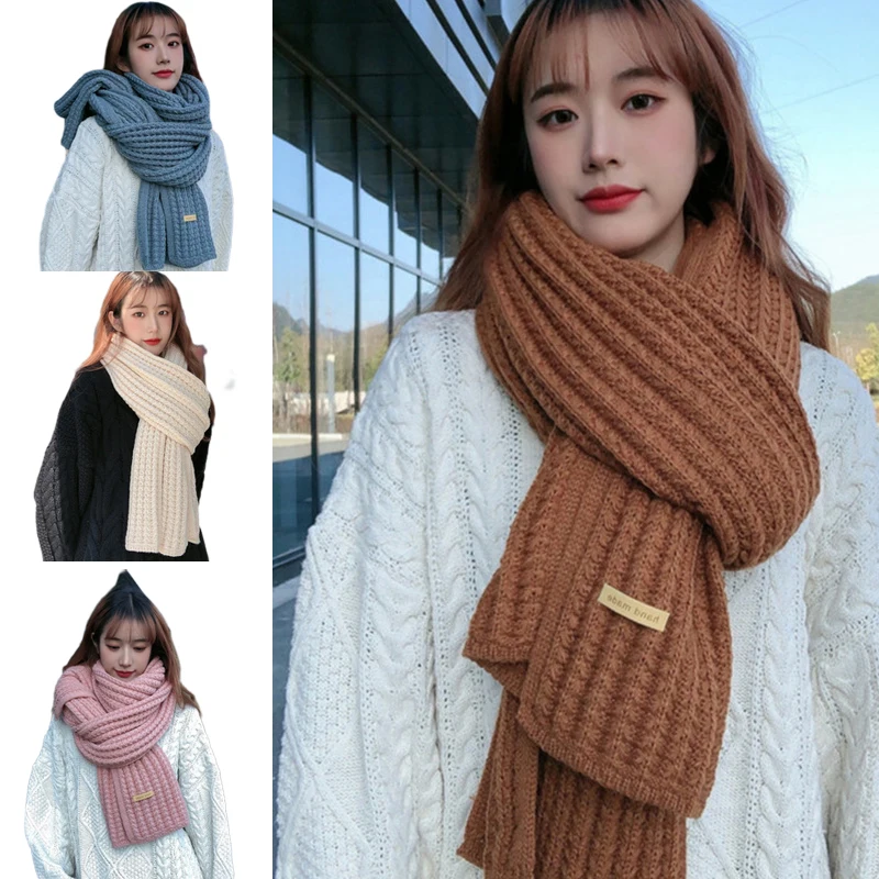 

Women Knitted Shawl Scarf Winter long Scarves With Label Thicken Warm Soft Pashmina Shawls Wrap All-match Wool Neck Collar Scarf