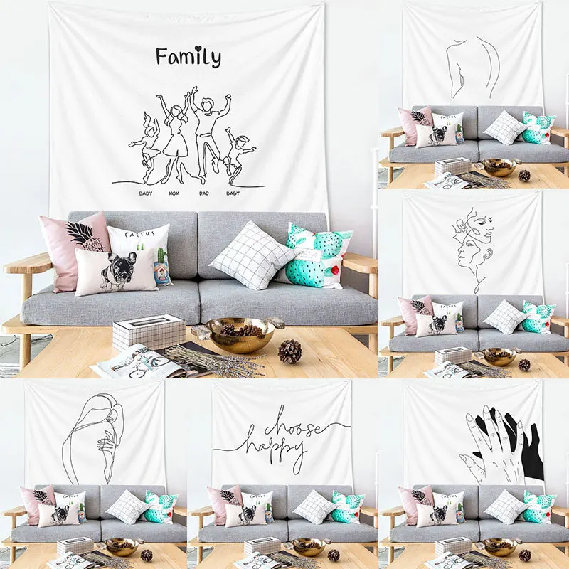 

INS Style Simple Artistic Black and White Line Tapestry Background Fabric Bedroom Furnishing Decoration Wall Tapestry