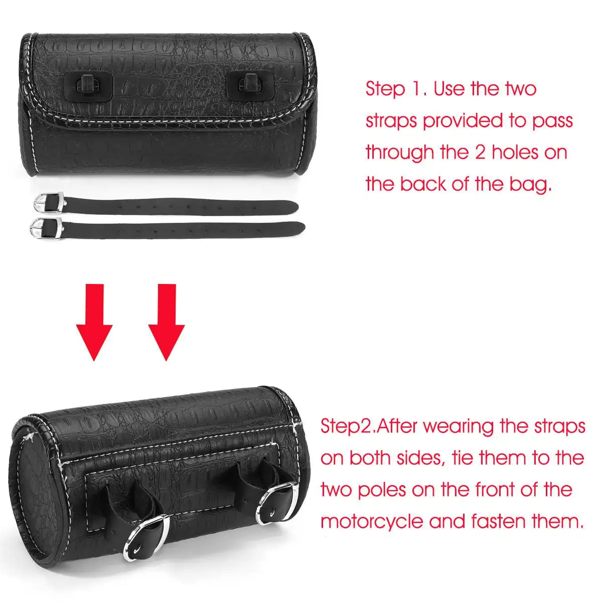 

Motorcycle Fork Tool Bag Scooter PU Leather Side Tool Tail Bag Luggage Storage Pouch Waterproof Handlebar Saddle Bags Universal