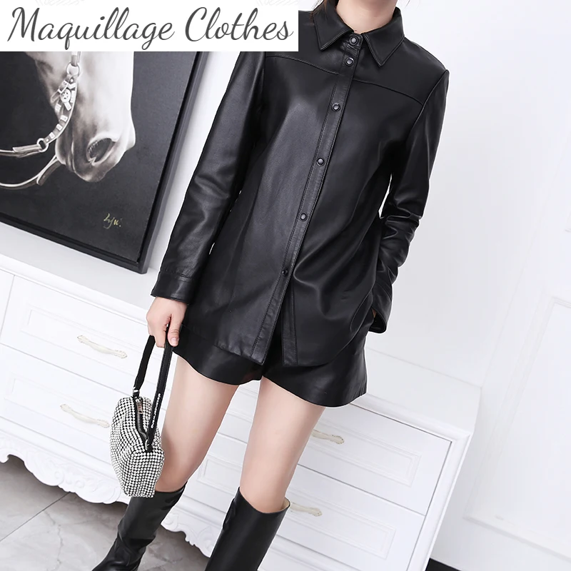 

Autumn Chic women's genuine leather Shirt-Style coat High quality sheepskin real leather jackets A972