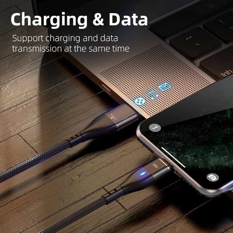 AUFU 3 in 1 Magnetic Charging USB C Cable for iPhone 12 Pro 11 XR Charger Cable 100W Micro USB Type C Cable for Macbook Pro