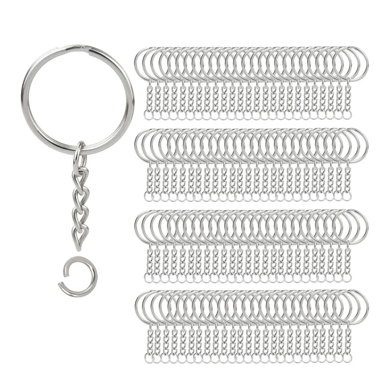

200Pcs Split Key Chain Rings with Chain Silver Key Ring and Open Jump Rings Bulk for Crafts DIY (1 Inch/25mm)