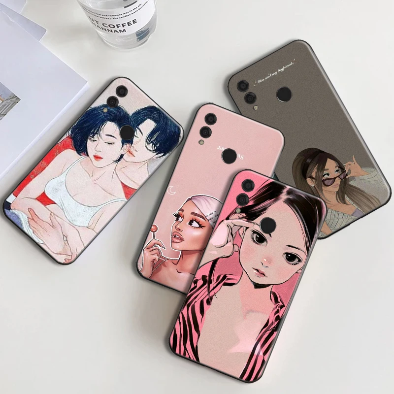 

Girl pink pop fun Phone Case For Huawei 7X 8X 8C 9 V9 9X 9X Lite 9 Lite 10 V10 10i 10 Lite 10X Lite 20i 20 Soft TPU Black shell