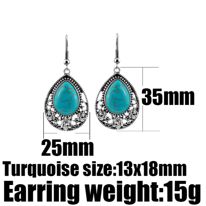 Популярные посеребренные капли воды зеленая бирюза камень серьги для женщин
