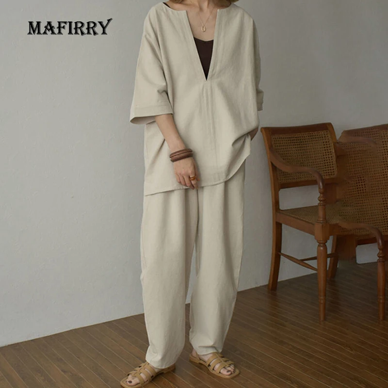 

Женский Повседневный костюм из 2 предметов, однотонный Свободный пуловер с глубоким V-образным вырезом и брюки, уличная одежда с рукавом до л...