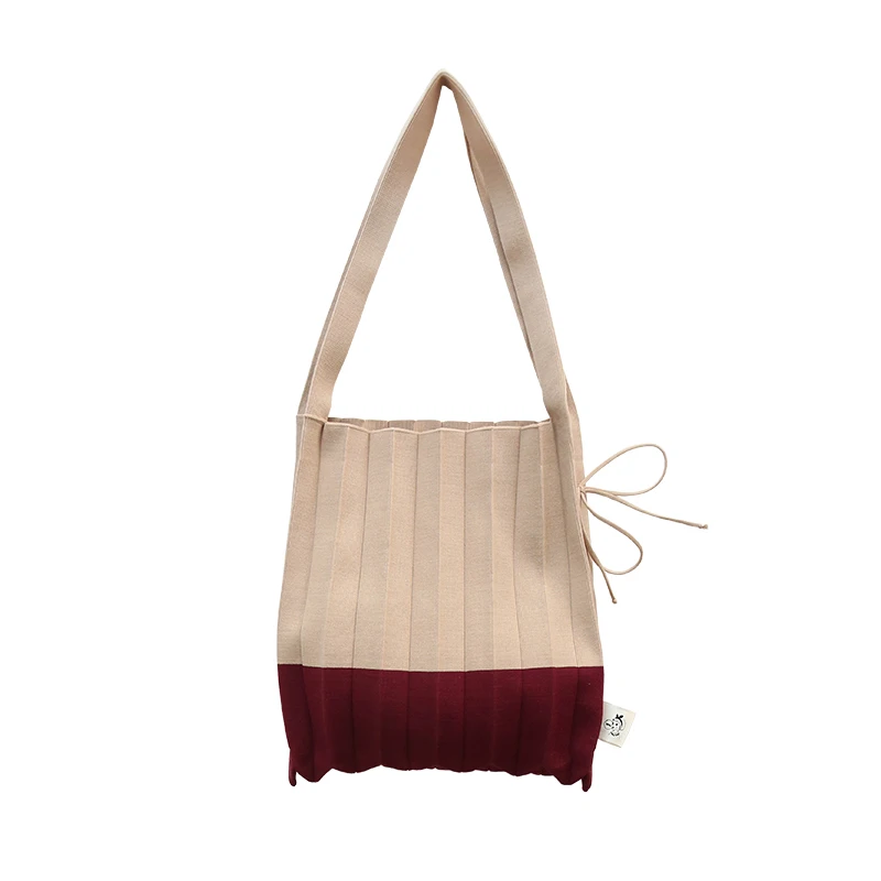 Shopping Bag Wine Angelatarch Новая Вязаная тайская контрастная дизайнерская разделенная ручная Складная дамская сумка на плечо сумка для покупок - Цвет: Shopping Bag Wine