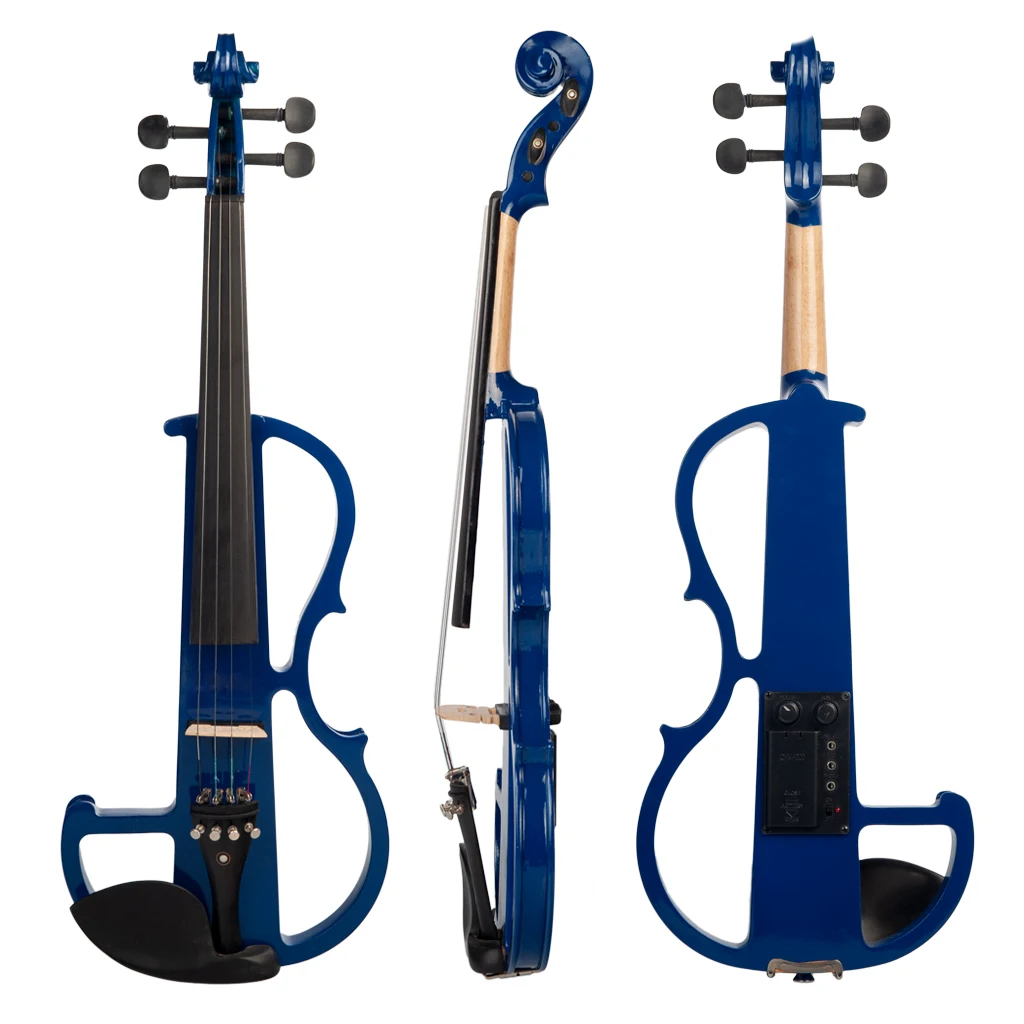 NAOMI Electric Violin Set Blue Silent Violin w/ Ebony Tailpiece Fine Tuners Paris-Eye Inlay Fingerboard Chin Rest Student Violin enlarge