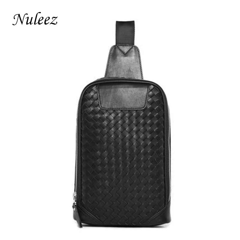 

Nuleez Chest Bag Men Cow Leather Italy Woven Fashion Bag Men Luxury Cross-Body Purse New Classical