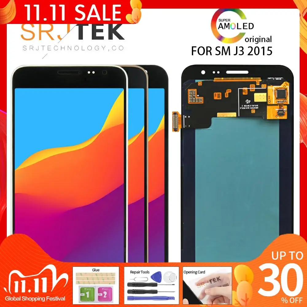 

Оригинальный 5,0 ''AMOLED LCD для SAMSUNG Galaxy J3 2015, дисплей, сенсорный экран, дигитайзер, Замена для Samsung J300, J300F, J300H LCD